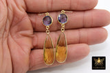 14 K Gold Amethyst Earrings, Citrine, Iolite Gemstones February Birthstone Dangle Ear Wire Hooks