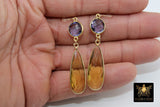 14 K Gold Amethyst Earrings, Citrine, Iolite Teardrop Gemstones February Birthstone Dangle Ear Wire Hooks