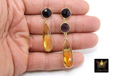 Amethyst and Citrine Earrings, Long Iolite Gemstone Dangle Studs,Gold, 925 Drop Earrings