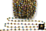 Blue Green Titanium Crystal Beaded Purple Chain 4 mm CH #531, 22 k Gold Wire Wrapped, Unfinished Chains