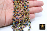 Blue Green Titanium Crystal Beaded Rosary Purple Chain 4 mm, 22 k Gold Wire Wrapped