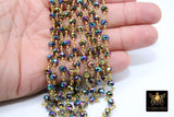 Blue Green Titanium Crystal Beaded Rosary Purple Chain 4 mm CH #531, 22 k Gold Wire Wrapped, Unfinished Chains