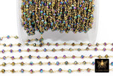 Blue Green Titanium Crystal Beaded Purple Chain 4 mm CH #531, 22 k Gold Wire Wrapped, Unfinished Chains