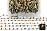 Blue Green Titanium Crystal Beaded Rosary Purple Chain 4 mm CH #531, 22 k Gold Wire Wrapped, Unfinished Chains