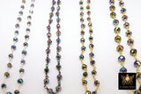 Blue Green Titanium Crystal Beaded Purple Chain CH #532, 6 mm 22 k Gold Wire Wrapped, Unfinished Chains