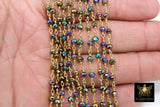 Blue Green Titanium Crystal Beaded Purple Chain 4 mm CH #531, 22 k Gold Wire Wrapped, Unfinished Chains