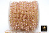 Pink Crystal Rosary Chain, 6 mm Unfinished Bead Chains CH #333, Gold Wire Wrapped Chain