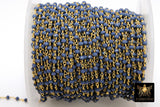 22 k Gold Plated Sapphire Blue Crystal Rosary Chain CH # 425, 4 mm Unfinished Bead Wire Wrapped Chains