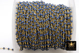 22 k Gold Plated Sapphire Blue Crystal Chain CH # 425, 4 mm Unfinished Bead Wire Wrapped Chains