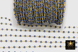 22 k Gold Plated Sapphire Blue Crystal Chain CH # 425, 4 mm Unfinished Bead Wire Wrapped Chains