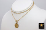 Coin Necklace, Medallion 14 K Gold Toggle Double Wrap Lion Tiger Choker, Queen Elizabeth Rectangle Chain