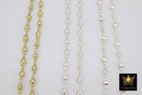 Matte Gold Beaded Rosary Chain, Metal Beaded Bezel Chains CH #229, Rosary Unfinished Soldered Silver Chain