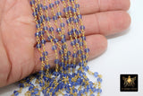 Gold Blue Tanzanite Rosary Chain, 4 mm Blue Sapphire Chains CH #511, Silver Plated Boho Crystal Jewelry Chains