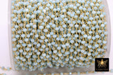 22 k Gold Plated Light Amazonite Crystal Beaded Chain CH# 318, 4 mm Wire Wrapped Glass Unfinished