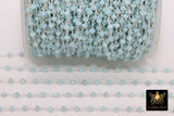 Seafoam Blue Amazonite Crystal Beaded Chain CH# 437, 4 mm Silver Plated Wire Wrapped Glass Unfinished