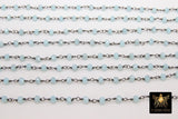 Seafoam Blue Amazonite Crystal Beaded Rosary Chain CH #437, 4 mm Silver Plated Wire Wrapped Glass Unfinished