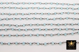 Gunmetal Black Aqua Crystal Beaded Rosary Chain, 4 mm Jewelry Chains CH #319, Bulk