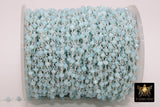 Seafoam Blue Amazonite Crystal Beaded Chain CH# 437, 4 mm Silver Plated Wire Wrapped Glass Unfinished