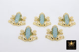 CZ Micro Pave Frog Connectors, Gold 3D Colorful Amphibian Blue Turquoise #643, Green Toad Pendant Bead