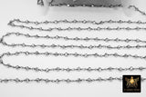 Gunmetal Black Crystal Rosary Chain, 4 mm Wire Wrapped CH #533, Beaded Silver Unfinished Jewelry Chains