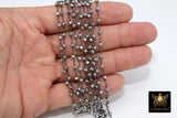 Gunmetal Black Crystal Rosary Chain, 4 mm Wire Wrapped CH #533, Beaded Silver Unfinished Jewelry Chains