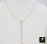 14 K Gold Toggle Double Wrap Necklace, Large Rectangle Drawn Chain with Lobster Clasp, Toggle