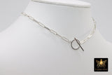 925 Sterling Silver Toggle Double Wrap Necklace or Bracelet, Rectangle Chunky Drawn Chain, Lobster Clasp or Toggle