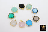 Square Gemstone Charms, 12 mm Gold Gemstone Charms # 2994, Sterling Silver Gold Plated Birthstone Pendants