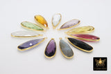 Long Teardrop Charms, Gold Plated Oval Elongated Gemstone Charms Sterling Silver Birthstone Pendants