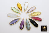 Long Teardrop Charms, Gold Plated Oval Elongated Gemstone Charms Sterling Silver Birthstone Pendants