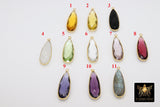 Long Teardrop Charms, Gold Plated Oval Elongated Gemstone Charms Sterling Silver Birthstone Pendants