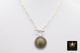 Silver Coin Necklace, 925 Sterling Silver Medallion Toggle Wrap Necklace, Rectangle Chain Tiger or 6 other Gold Coin