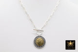 Silver Coin Necklace, 925 Sterling Silver Medallion Toggle Wrap Necklace, Rectangle Chain Gold Tiger Head Coin