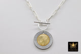 Silver Coin Necklace, 925 Sterling Silver Medallion Toggle Wrap Necklace, Rectangle Chain Tiger or 6 other Gold Coin