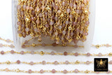 22 k Gold Natural Moonstone Chain, Unfinished 4 mm Gold Pyrite Beaded Wire Wrapped White CH #509, by the Foot Diamond Cut Gemstone