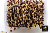 22 k Gold Ruby Chain, 4 mm Gold Pyrite Chain CH #449, Beaded Wire Wrap
