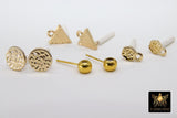 Post Stud Earring Findings, 4 Pc Gold Plated Round, Hearts