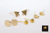 Post Stud Earring Findings, 4 Pc Gold Plated Round, Hearts