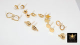 Post Stud Earring Findings, 4 Pc Gold Plated Round, Hearts