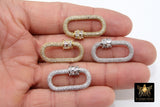 CZ Micro Pave Oval Screw Clasps, Baguettes Large Connector Claw Silver, Black