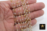 Clear Quartz Rosary Chain, 4 mm Gold Pyrite Beaded Chain CH #446, Boho Jewelry Chains