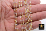 Clear Quartz Rosary Chain, 4 mm Gold Pyrite Beaded Chain CH #446, Boho Jewelry Chains