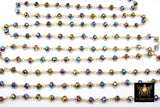 Blue Green Titanium Crystal Beaded Purple Chain CH #532, 6 mm 22 k Gold Wire Wrapped, Unfinished Chains