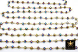 Blue Green Titanium Crystal Beaded Rosary Purple Chain 4 mm, 22 k Gold Wire Wrapped