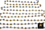 Blue Green Titanium Crystal Beaded Rosary Purple Chain 4 mm CH #531, 22 k Gold Wire Wrapped, Unfinished Chains