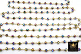Blue Green Titanium Crystal Beaded Purple Chain CH #532, 6 mm 22 k Gold Wire Wrapped, Unfinished Chains