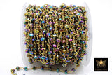 Blue Green Titanium Crystal Beaded Purple Chain 4 mm CH #531, 22 k Gold Wire Wrapped, Unfinished Chains