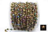 Blue Green Titanium Crystal Beaded Purple Chain CH #532, 6 mm 22 k Gold Wire Wrapped, Unfinished Chains