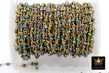 Blue Green Titanium Crystal Beaded Purple Chain CH #532, 6 mm 22 k Gold Wire Wrapped, Unfinished Chains