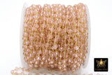 Pink Crystal Rosary Chain, 6 mm Unfinished Bead Chains CH #333, Gold Wire Wrapped Chain